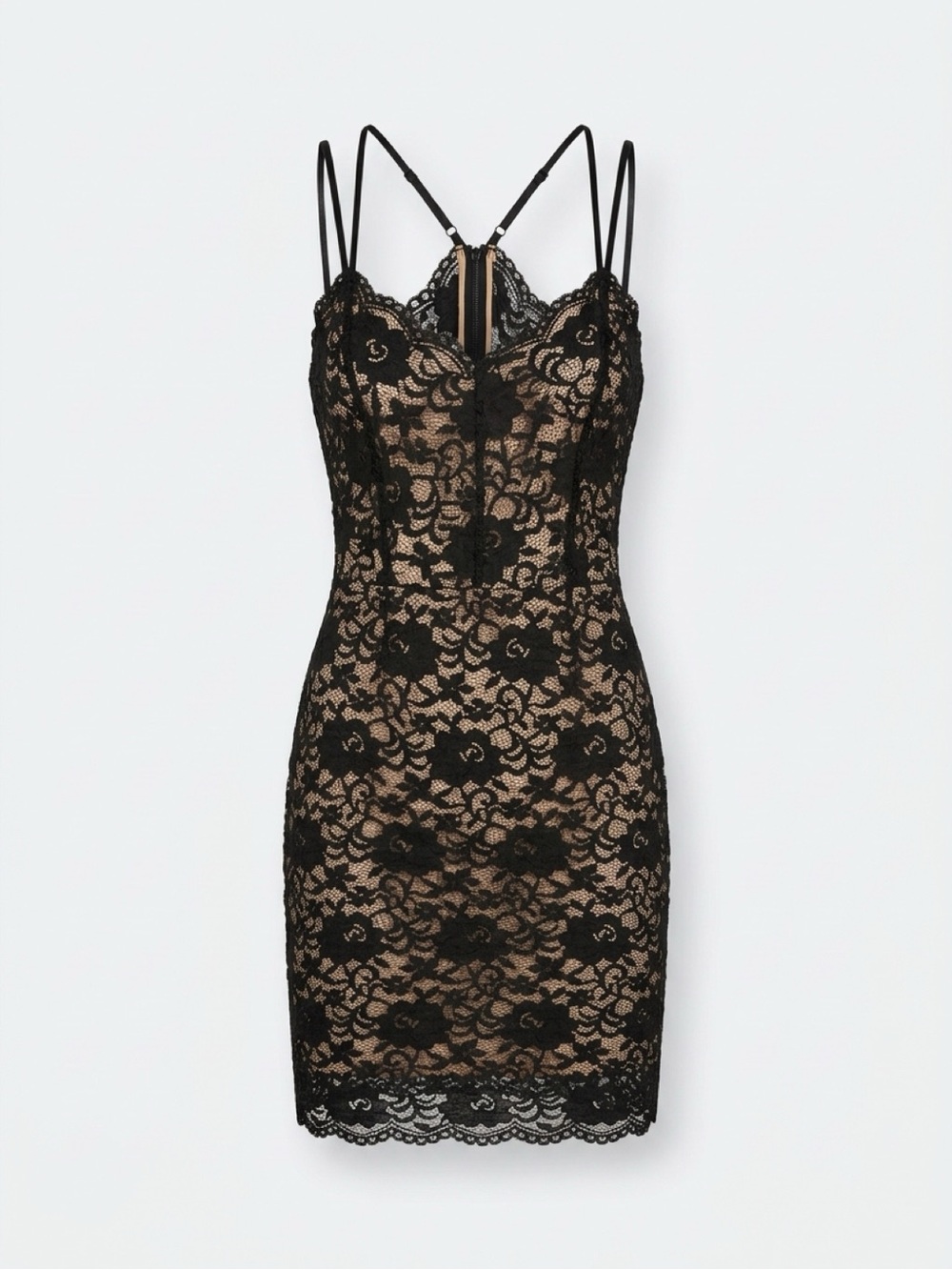 bebe Black Lace Mini Dress with Nude Slip